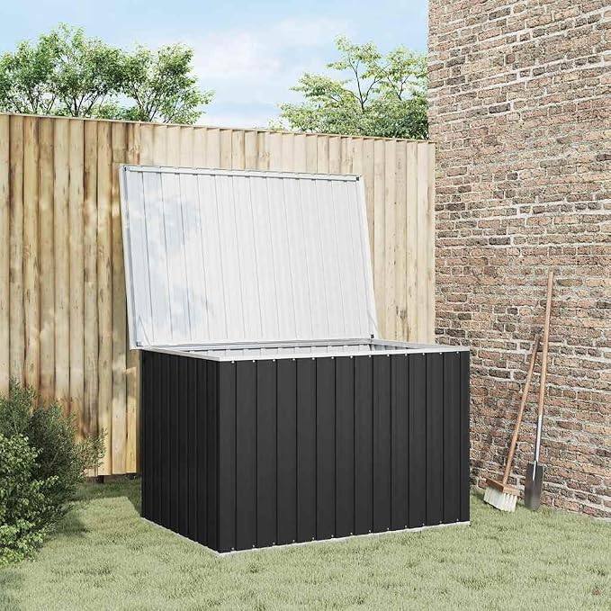 Galvanised Steel Patio Storage Box Anthracite, 58.7x39x36.6 Inch Outdoor Storage Chest for Cushions, Tools, Garden Equipment