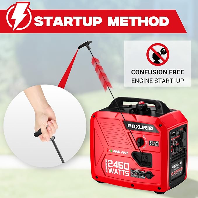 2450-Watt Dual Fuel Inverter Generator for Home Use, 1.6Gallon Large Fuel Tank Up to 8.3 Hours Use, 120V Gas Powered Generator Super Quiet - EPA Compliant, Red