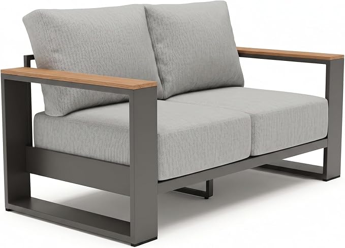 Oversized Aluminum Patio Furniture, 1 Piece Luxury Outdoor Furniture with 7.1" Extra Thick Cushion, Modern Outdoor Sectional Loveseat for Porch, Garden and Deck, Gray