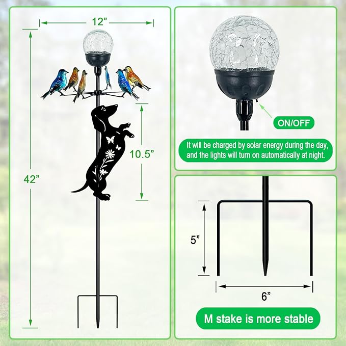 Solar Lights Yard Stakes-Bird Wind Spinners,Dachshund Garden Decor | Color Changing LED for Patio,Pathway,Lawn,Walkway,Outdoor Decorative