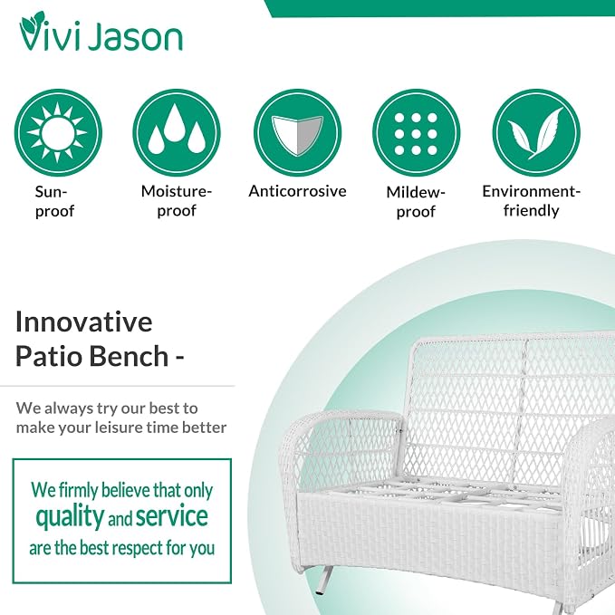 VIVIJASON 4-Piece Outdoor Patio White Wicker Conversation Sets, All Weather Outdoor Rattan Furniture Set Includes Glider Loveseat, Coffee Table, 2 Rocking Chairs with Cushions for Backyard, Red