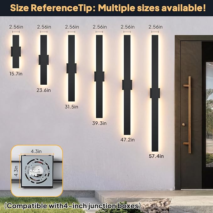 2 Pack LED Outdoor Wall Lights, 3CCT & 10%-100% Dimmable, 57.4" Linear Exterior Light Fixtures, IP65 Waterproof Outside Sconces for Porch Patio Garage House Facade