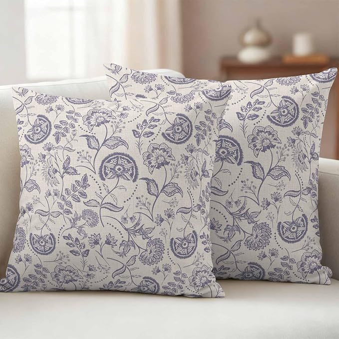Outdoor Pillow Covers 26x26 Set of 2, Purple Fruit Waterproof Patio Throw Pillow Covers for Couch Sofa Chair, Country Retro Floral Botanical Plant Decorative Pillowcases for Throw Pillows
