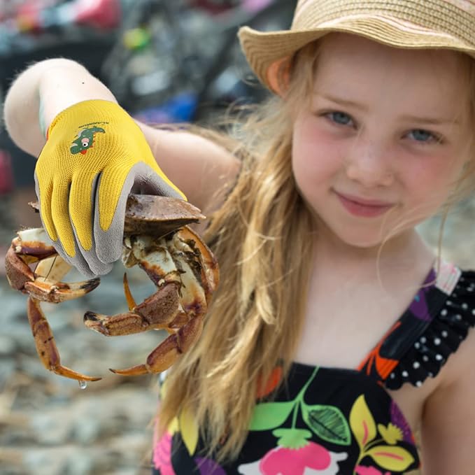 Kids-Gardening-Gloves for Age 3-12, Rubber-Coated Garden Yard Work-Gloves for Children Toddlers Boys & Girls