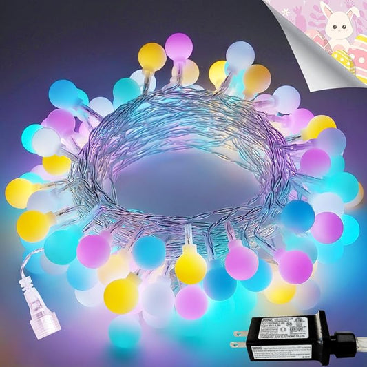 Connectable 100LED Easter String Lights Outdoor Indoor, 43ft Pastel Lights with Timer, 13 Modes Plug in Multicolor Globe Light, Waterproof Twinkle Fairy Light for Easter Decorations Bedroom Decor