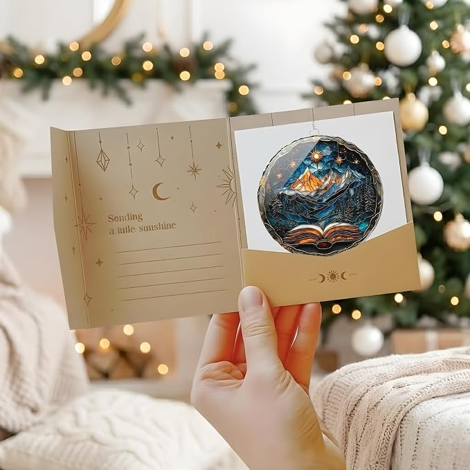 Celestial Opening Book Acrylic Suncatcher, Bookish Suncatchers for Window Hanging Ornament, Art Garden Decor for Book Lover Reader Bookworm, Gifts for Mother's Day, Mom, Grandma, Wife, Women, Nana