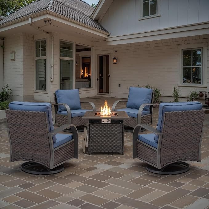 Outdoor Swivel Rocker Patio Chairs Set of 2, Heavy Duty Swivel Rocking Patio Chairs with Wide Metal Armrests, 2 Pieces Patio Furniture Wicker Glider Chairs Set with Removble Cushions for Porch Sunroom