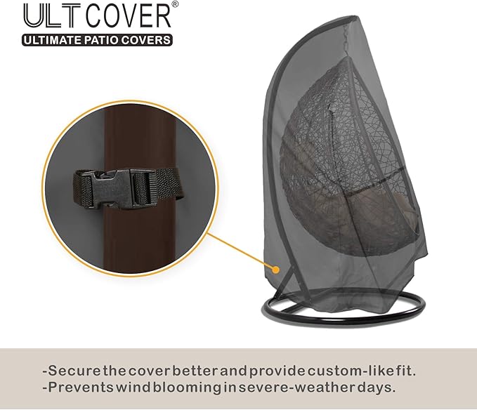 ULTCOVER Patio Hanging Egg Chair Cover - Waterproof Outdoor Double Seat Swing Egg Chair with Stand Cover 66W x 43D x 68H inches, Black