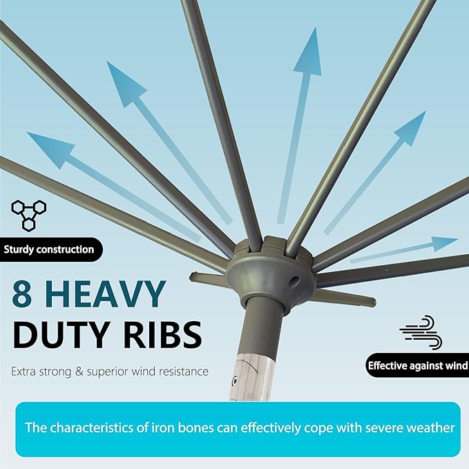 9FT Large Outdoor Patio Umbrella Market Table Umbrella-UV Resistant, Easy Push Button Tilt and Crank, 8 Sturdy Ribs Heavy-Duty Pool Umbrella for Deck,White