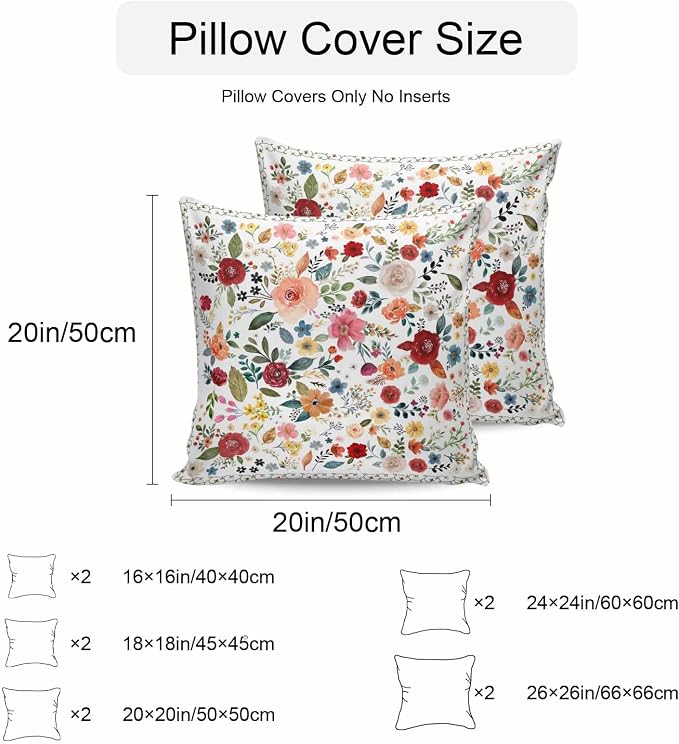 Vandarllin Outdoor Throw Pillows Covers 20x20 inch Set of 2 Waterproof Cream Floral Decorative Zippered Cushion Covers for Patio Furniture, Farmhouse Vintage Flower Lumbar Pillowcases