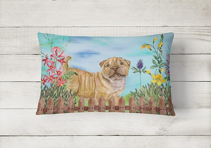 Caroline's Treasures CK1281PW1216 Shar Pei Puppy Spring Canvas Fabric Decorative Pillow Machine Washable, Indoor Outdoor Decorative Pillow for Couch, Bed or Patio, 12HX16W