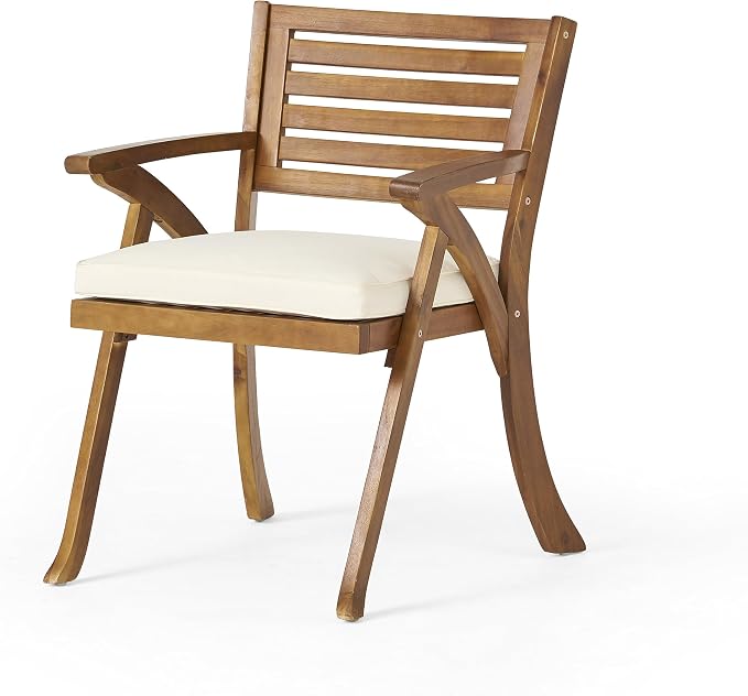 Christopher Knight Home Hermosa Acacia Wood Patio Dining Set with Bench, Solid Wood Outdoor Dining Table Set for 6, Outdoor Dining Set with Water-Resistant Cushion, Teak+Cream