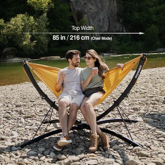 anymaka Set Up in 3 Seconds Adjustable Portable Aluminum Alloy Hammock Stand for Outside with Chair Mode & Lounge Mode up to 105'' (Hammock Stand Black)
