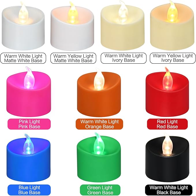 12 Pack LED Tea Lights, Last 100H+, Warm Yellow Flickering Light(Ivory Base)