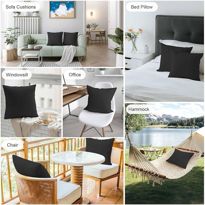 Throw Pillow Covers 18x18 Inch Set of 2, Black Pure Color Waterproof Outdoor Pillow Covers, Aesthetics Contemporary Luxury Decorative Cushion Pillowcases for Couch, Sofa, Bed, Garden, Patio