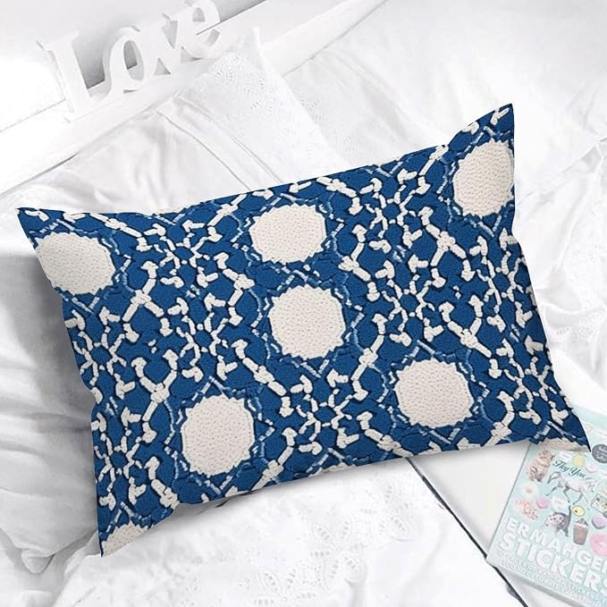 Blue Geometric Lumbar Pillow Cases Blue and White Trellis Throw Pillow Cover Farmhouse Outdoor Garden Decoration for for Home Bedroom Living Room Bed 16x24in