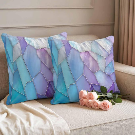 Blue Purple Gradient Outdoor Waterproof Pillow Covers Set of 2, Abstract Glass Geometric Marble Modern Pillowcase Decorative Throw Cushion Cases for Patio Garden Couch 24 x 24 Inches