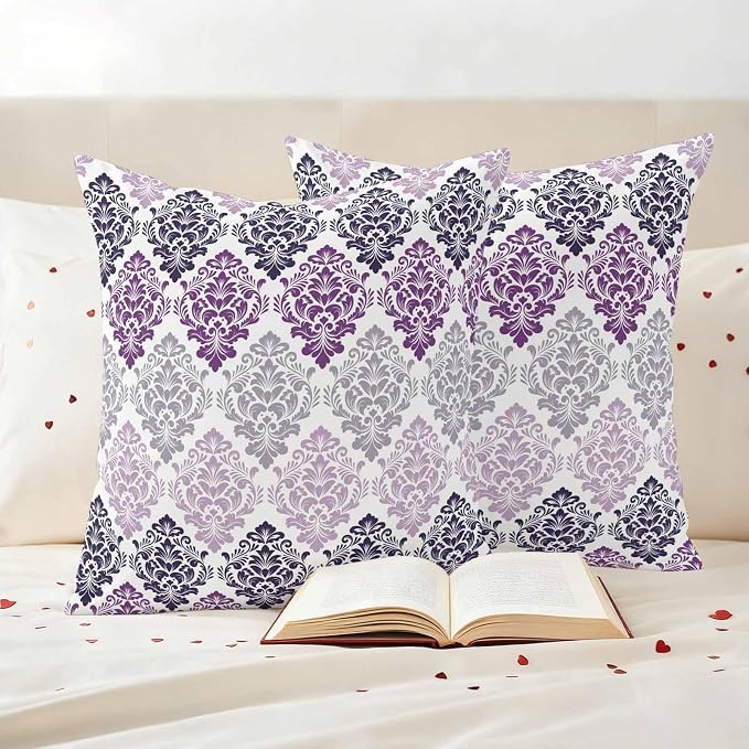 Vintage Floral Outdoor Pillow Covers Set of 2 Black Purple Flower Pattern Country Gradient Waterproof Throw Pillow Cover Decorative Cushion Cases for Patio Porch Garden 18X18 Inch