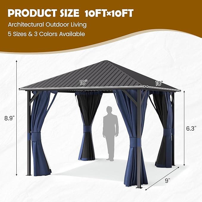 UDPATIO 10'x10' Hardtop Gazebo, Outdoor Gazebo with Galvanized Steel Roof, Weather-Resistant Patio Gazebo for Deck, Backyard, Garden, Navy Blue