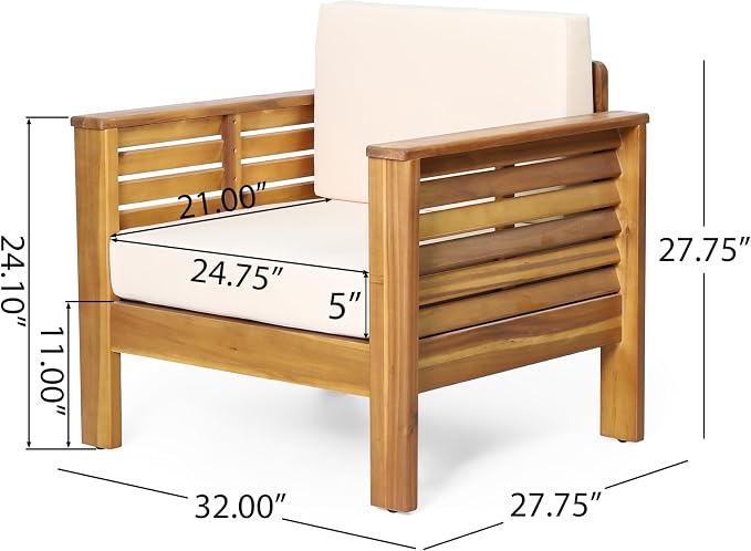 Merax 2 Pcs Outdoor Acacia Wood Club Chairs Patio Conversation Set with Cushions for Backyard