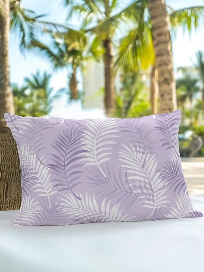 Waterproof Outdoor Pillow 1 Pack Lavender Tropical Palm Leaves Decorative Throw Pillows Cover & Insert 20x12 Inch Lumbar Pillowcase Summer Jungle Foliage Pillows for Couch Sofa Bed Patio Furniture