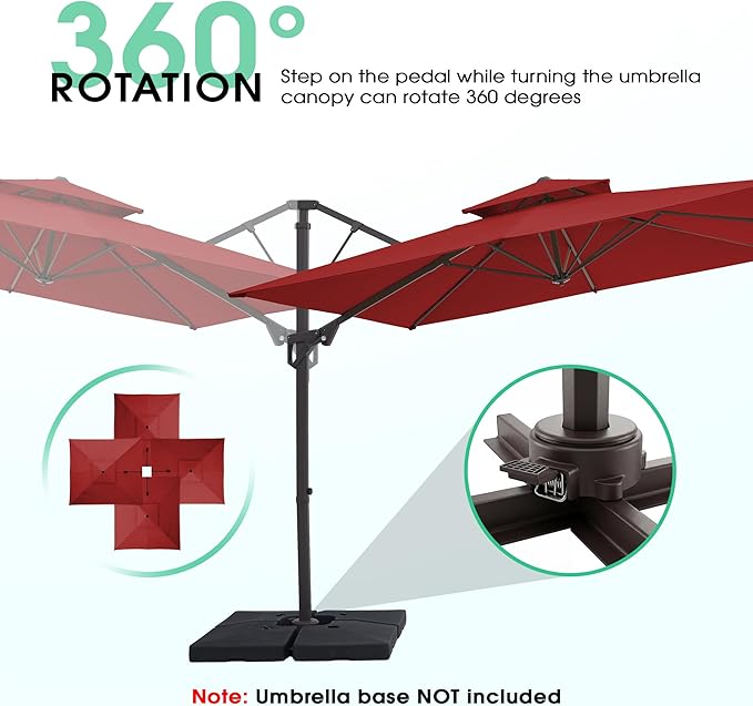 JEAREY 11ft 2-Tier Cantilever Patio Umbrella, Large Square Outdoor Offset Umbrella with Double Top Vent and 360-degree Rotation for Garden, Deck, Pool, Patio, Red