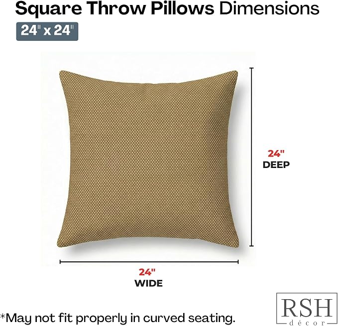 RSH DECOR: Sunbrella Square Throw Pillows Set of 4 | 24" x 24" | Water and Fade-Resistant Performance Fabric | Outdoor Pillow Covers with Down-Alternative Inserts | Made in USA (Sailcloth Sienna Tan)