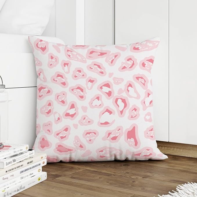 Chinoiserie Cheetah Print Pillowcase Light Pink and Pink White Throw Pillow Cover Rustic Decorative Cushion Cases Home Decor for Patio Furniture Porch 20x20 in
