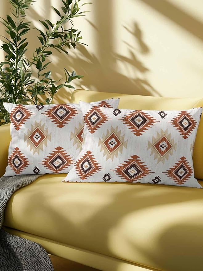 Waterproof Outdoor Pillow 1 Pack Orange Boho Aztec Decorative Throw Pillows Cover & Insert 20x12 Inch Lumbar Pillowcase Southwest Tribal Style Pillows for Couch Sofa Bed Patio Furniture Indoor Outdoor