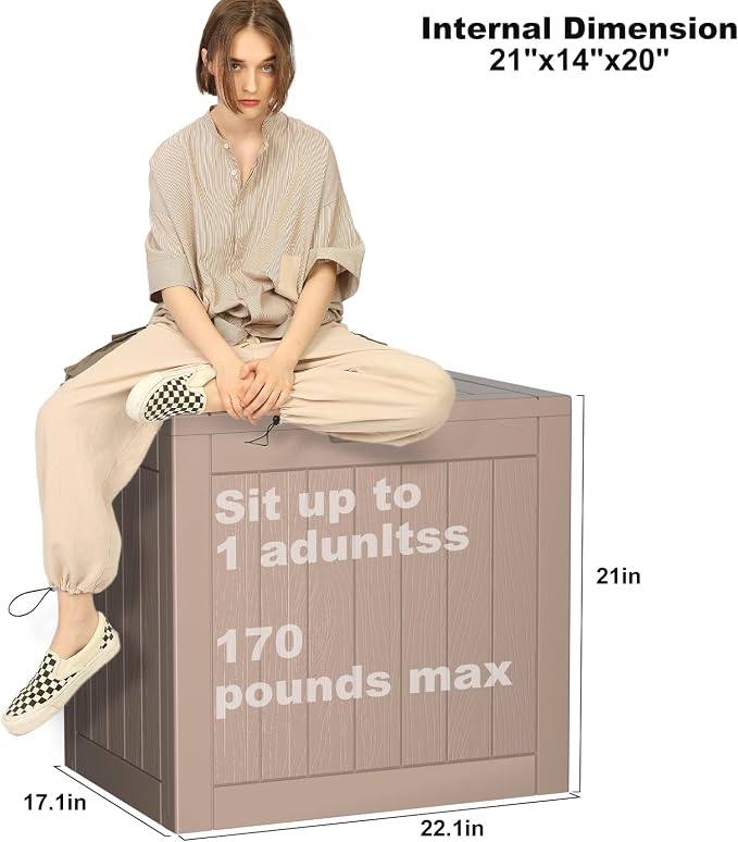 Vixzen 30 Gallon Deck Boxes Outdoor Waterproof, Lockable Storage Box for Patio Cushions Storage Furniture, Garden Tools, Pool Supplies, Weatherproof and UV Resistant (Grey, 30 Gallon)