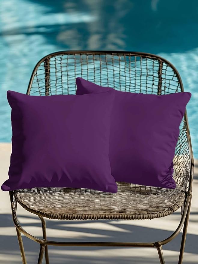 Vandarllin Waterproof Outdoor Pillow Set of 2 Solid Purple Color Decorative Throw Pillows Cover & Insert 16x16 Inch Pillowcase Purple Square Pillows for Couch Sofa Bed Patio Furniture Indoor Outdoor