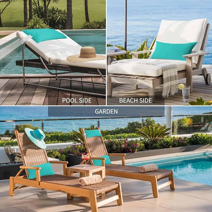 Turquoise Outdoor Lumbar Pillow 11x16 Inch, Farmhouse Solid Teal Color Modern Art Waterproof Throw Pillow Covers with Insert, Decorative Chair Cushions for Patio Garden Recliner