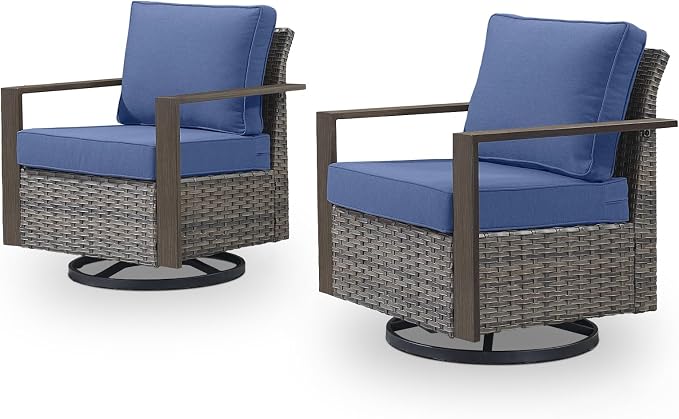 Belord Outdoor Swivel Rocker Chairs Set of 2 with Metal Wide Armrests, Patio Wicker Chairs, Glider Furniture for Porch, Deck, Sunroom, Backyard