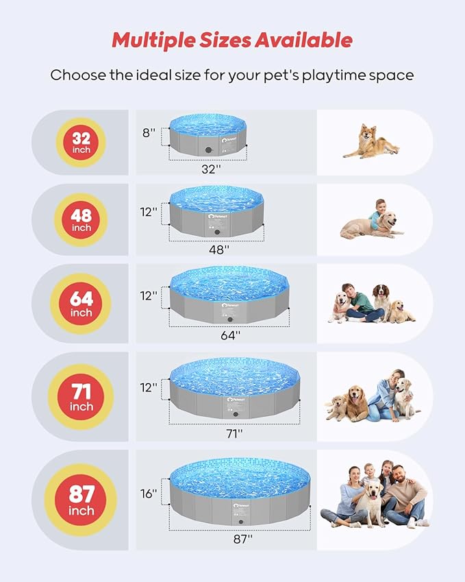 Peteast Foldable Dog Pool with 2 Flying Disks, Durable Hard Plastic Dog Swimming Pools for Large Dogs, Collapsible Pet Pool for Backyard & Indoor, Ideal Kiddie Pools for Dogs and Kids, 87 in