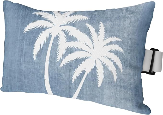 Palm Trees Dark Blue Outdoor Pillows for Chaise Lounge Chair Waterproof Lumbar Pillows with Insert&Adjustable Strap Beach Headrest Pillow Summer Coastal Vintage Tropical Recliner Pool Pillow 11"x16"