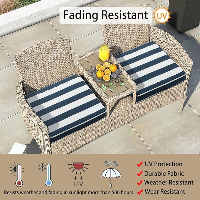 Magpie Fabrics Indoor Outdoor Cushion Cover Replacement 2 Pack, NO Insert! Water Repellent Slipcover with Ties Christmas Decor for Patio Garden Chair Seat Sofa Bench Wicker(Navy White, 24x24x4 Inch)