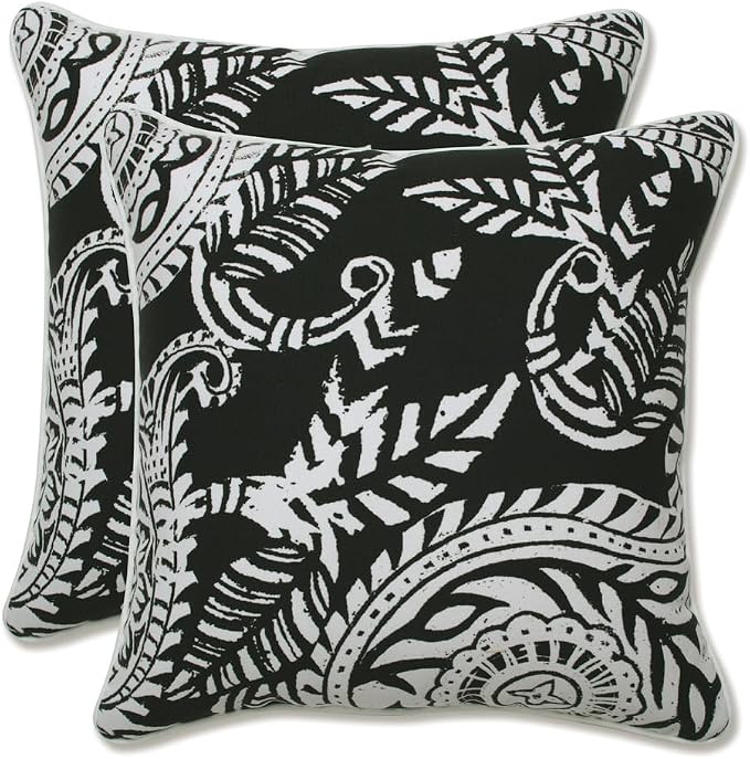 Pillow Perfect Paisley Indoor/Outdoor Accent Throw Pillow, Plush Fill, Weather, and Fade Resistant, Throw - 16.5" x 16.5", Black/Ivory Addie, 2 Count
