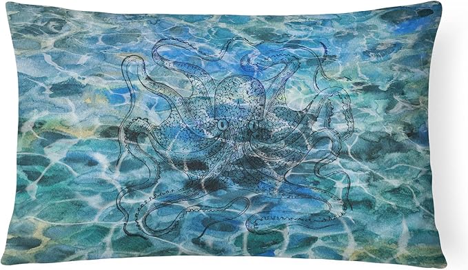 Caroline's Treasures BB5362PW1216 Octopus Under Water Canvas Fabric Decorative Pillow Machine Washable, Indoor Outdoor Decorative Pillow for Couch, Bed or Patio, 12HX16W