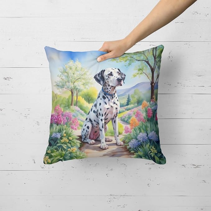 Caroline's Treasures Dalmatian Spring Path Throw Pillow Machine Washable, Indoor Outdoor Decorative Pillow for Couch, Bed or Patio, 18Hx18W
