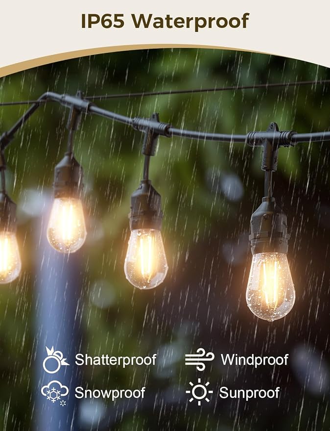 XMCOSY+ Outdoor String Lights, 49FT Smart Dimmable Edison Bulb Patio Lights | Smart App & Voice Control LED String Lights, Custom Schedules, Dimming, Warm White Light for Outside, Yard,Porch, Warerproof