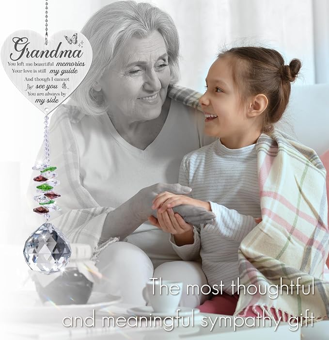 Grandma in Heaven Memorial Crystal Suncatcher Gifts,Sympathy Gifts for Loss of Grandma,Hanging Crystals Ornament for Window Rainbow Maker Prisms Home Decor Gift