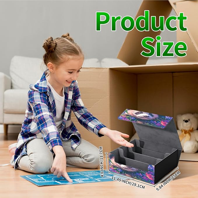 Large Card Deck Box for MTG, Fits 1200+ Sleeved Cards, PU Leather Storage Case with Strong Magnetic Closure, Multiple Colors Available for TCG CCG Baseball Card Collections, Butterfly Panda