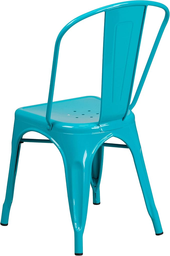 EMMA + OLIVER Commercial Square Crystal Teal-Blue Metal Indoor-Outdoor Set-4 Stack Chairs