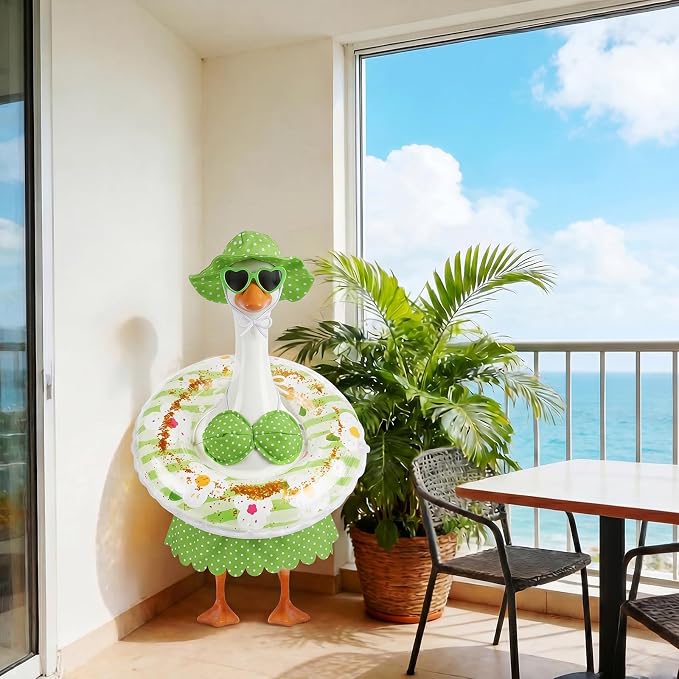 hoyuwak Bikini Goose Outfits Summer Hawaiian Porch Goose Outfits with Swimming Ring Sunglasses Hat for 23" Geese Yard Decor
