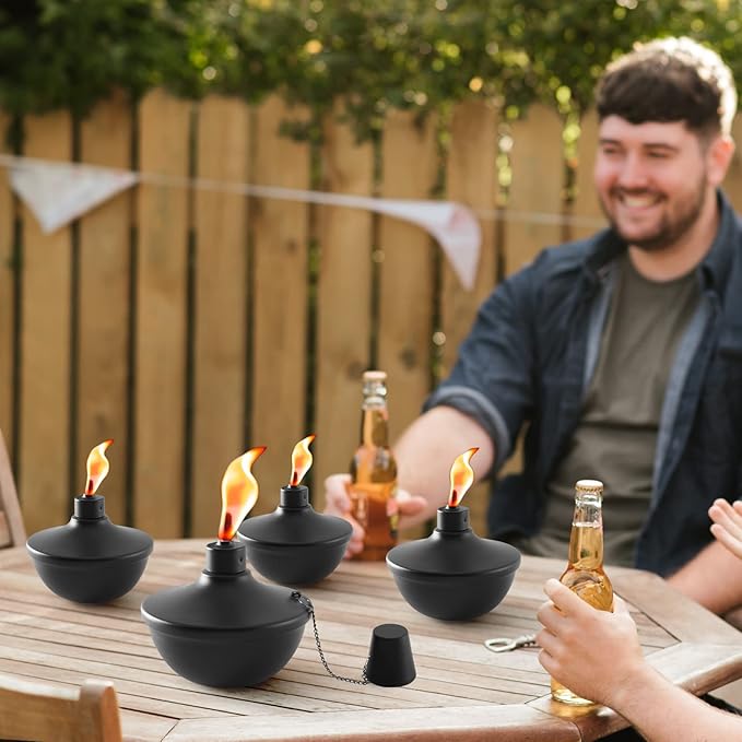 SNOGSWOG 4 Pack Metal Table Top Torches, 22oz Citronella Torches for Outside, Refillable Flame Light Torch, Decorative Tabletop Lantern