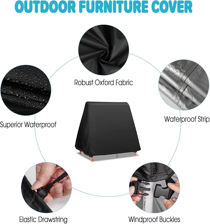 Swing Cover,420D Waterproof Outdoor Swings Covers,Shield for A Frame Patio Porch Swings with Drawstring and Buckles(60" Lx41 Wx61 SL,Black)