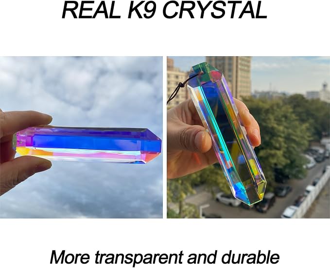 2PCS Long Crystal Suncatcher Prisms for Windows (Rect ABColor) | AB Color, Transparent, K9 Glass, Rainbow Maker, with Hooks & Cord
