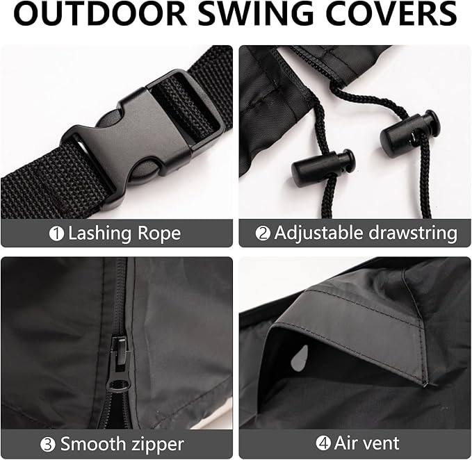 Waterproof Outdoor Swing Cover 3 Triple Seater Garden Patio Proch Swing Cover All Weather Protection 3 Seat Swing Canopy Covers Black (86L x 48D x 67H inches)