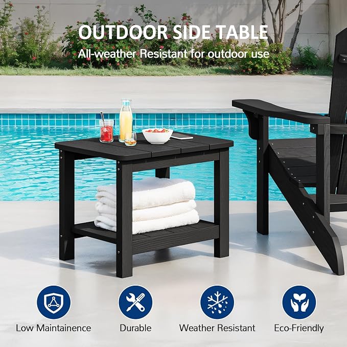Patio Chairs Set, 3 Pieces Weatherproof HIPS Outdoor Furniture, Patio Chairs Conversation Sets with Side Table for Garden Porch Lawn & Backyard (Black)