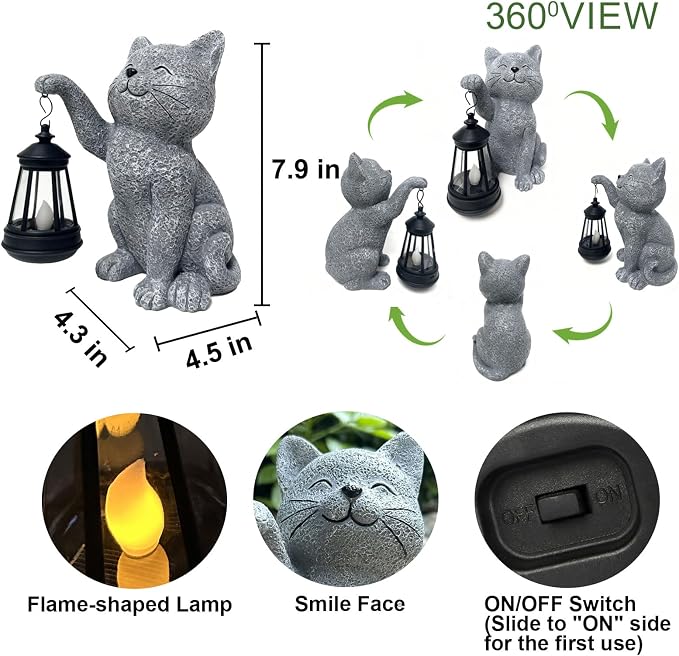 YODY Garden Statues Outdoor Garden Decor: Cat Statue with Solar Lantern for Yard Art Lawn Ornaments Porch Patio Balcony Home House - Birthday Gifts for Grandma Mom Women